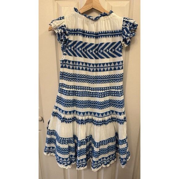 SAIL to SABLE Geo Stripe Ruffle Neck Dress 100% Cotton‎ Blue White Size XS EUC - Picture 7 of 11